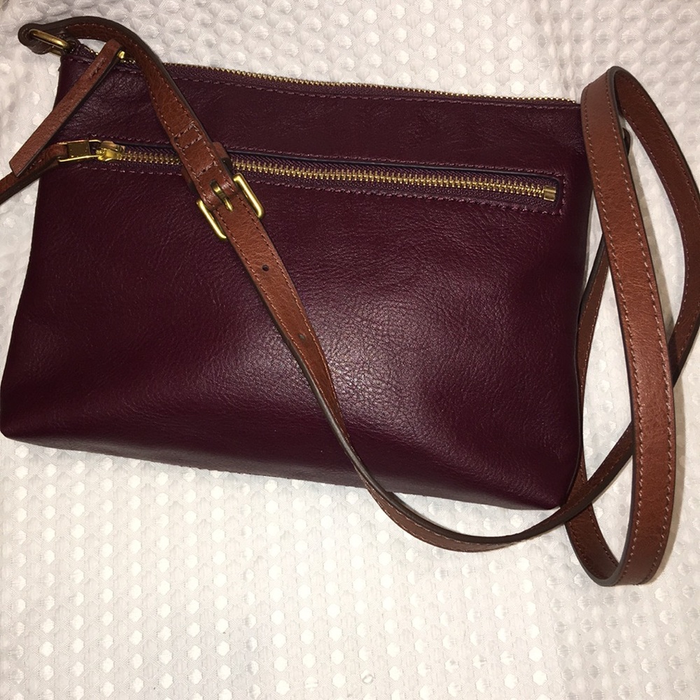 💃Sale🎉💥Fossil Crossbody Burgundy & Brown Leather - Picture 2 of 8